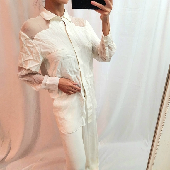 IRO Tops - IRO Cream Button Down Shirt Colored mesh layer fashion trendy street wear White